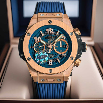 Hublot Big Bang with Blue Skeleton Dial and Gold Case
