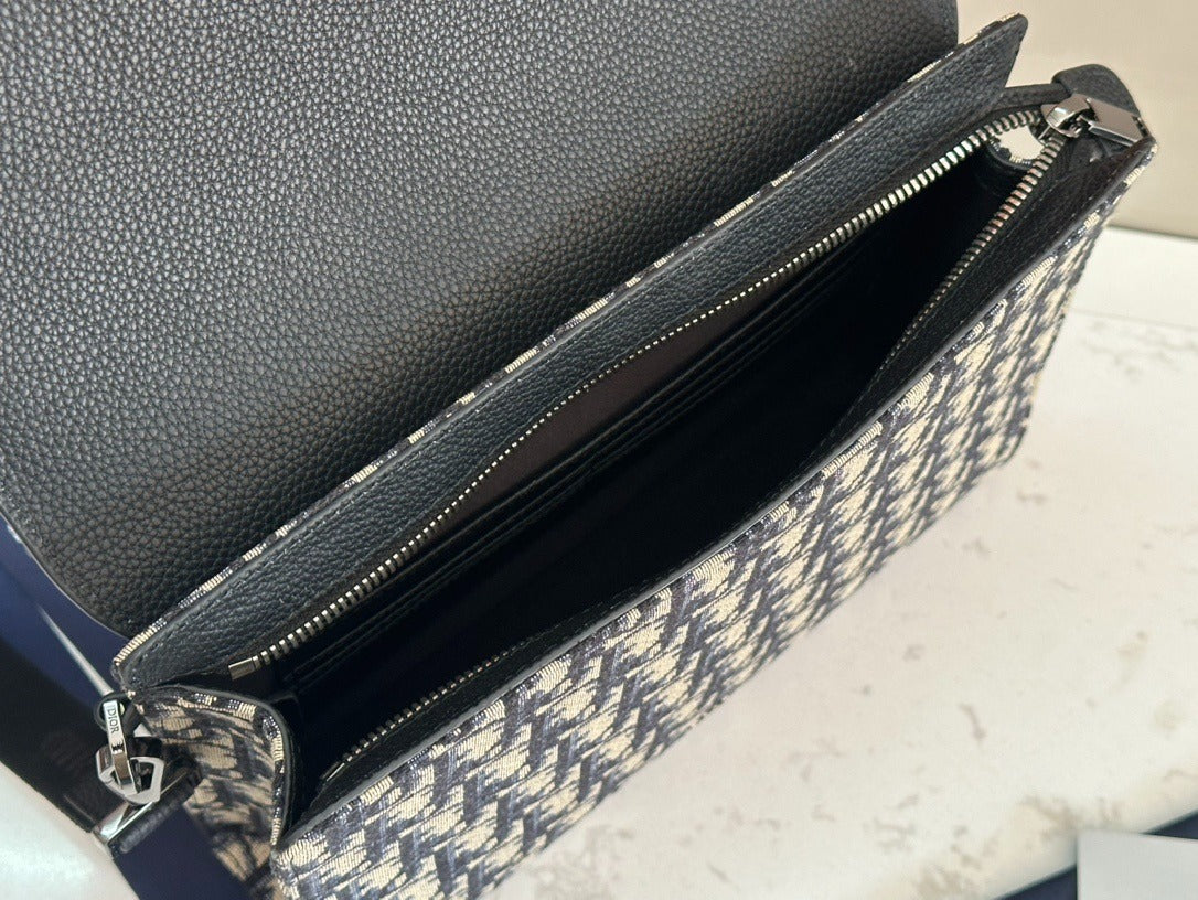 Christian Dior Oblique Flap Pouch | Blue Monogram Jacquard Leather