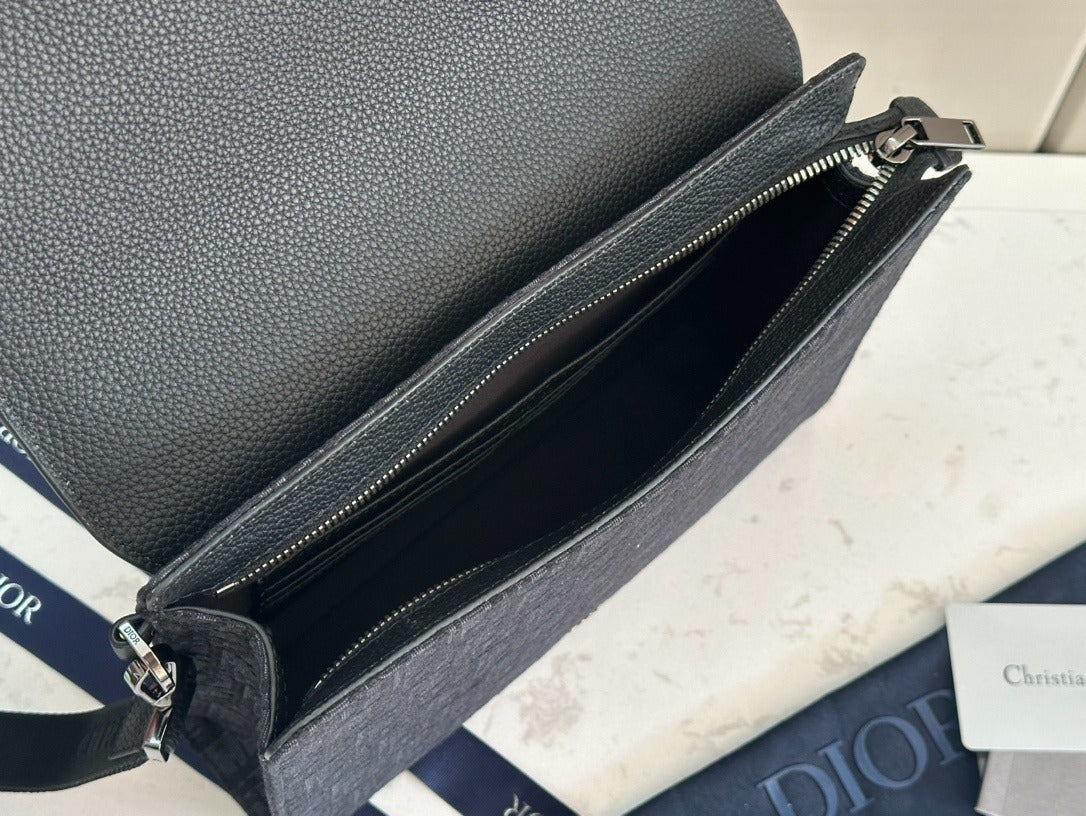Christian Dior Oblique Flap Pouch | Black Monogram Leather Crossbody