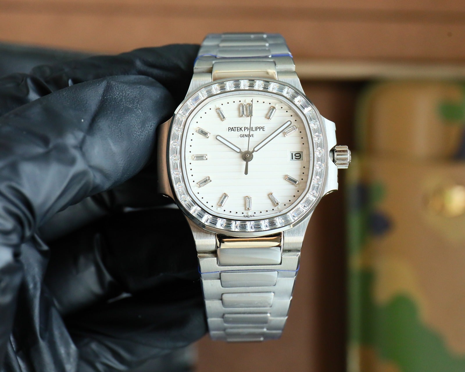 Patek Philippe Nautilus Style Automatic Watch | White Dial, Diamond or Ruby Bezel in Steel