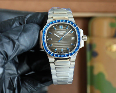 Patek Philippe Nautilus Style Automatic Watch | Sapphire Bezel, Stainless Steel