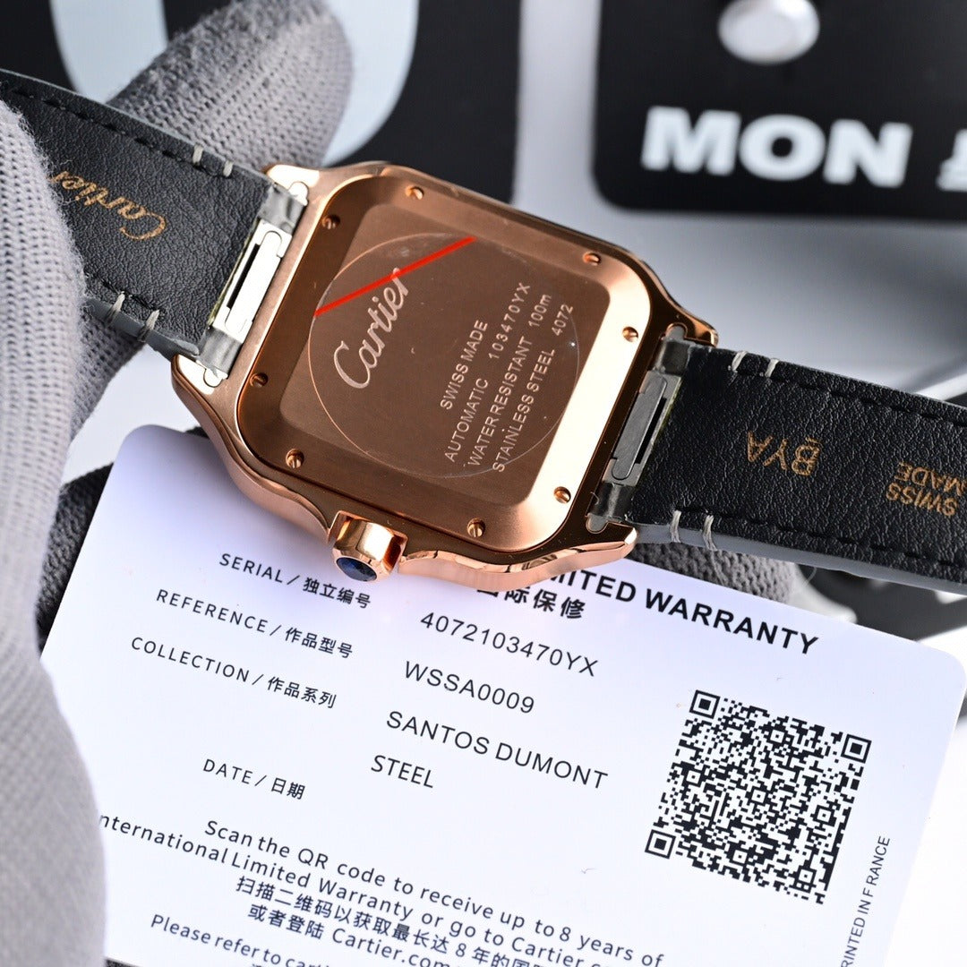 Cartier Santos Dumont Gold Case on Grey Leather Strap
