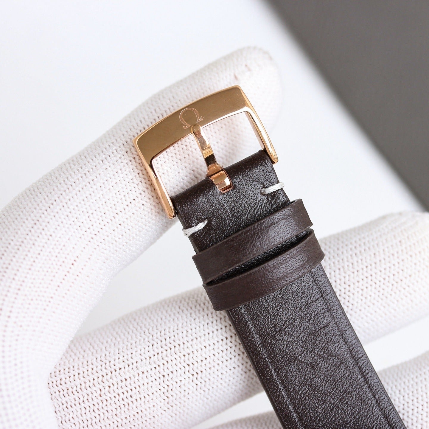 Omega with Railroad Track Minuterie and Brown Leather Strap