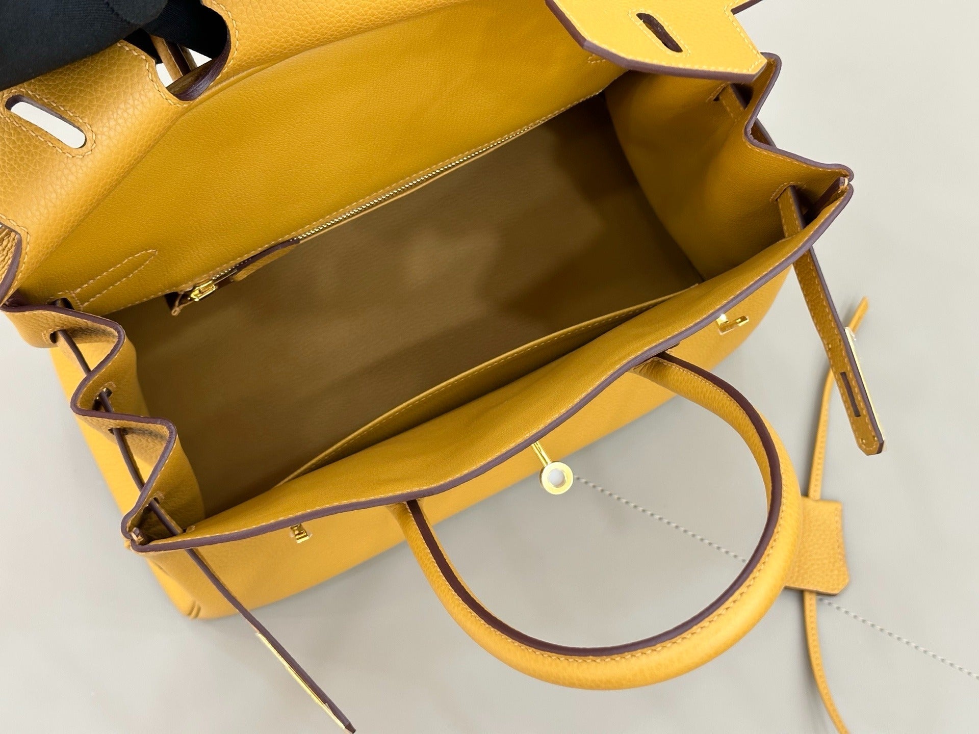 Birkin Style Handbag 30cm | Mustard Yellow Grained Leather | Gold Hardware