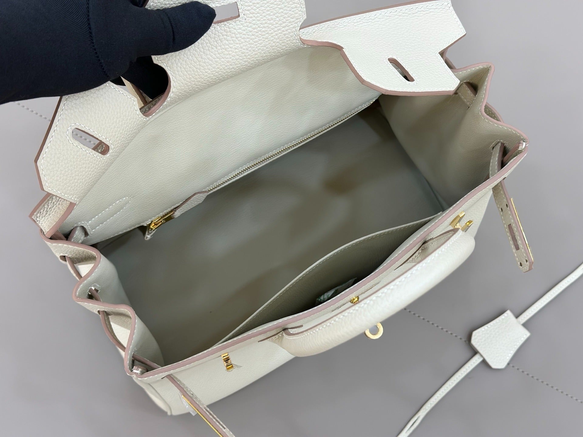 Birkin Style Handbag 30cm | Creamy Off-White Grained Leather | Gold Hardware
