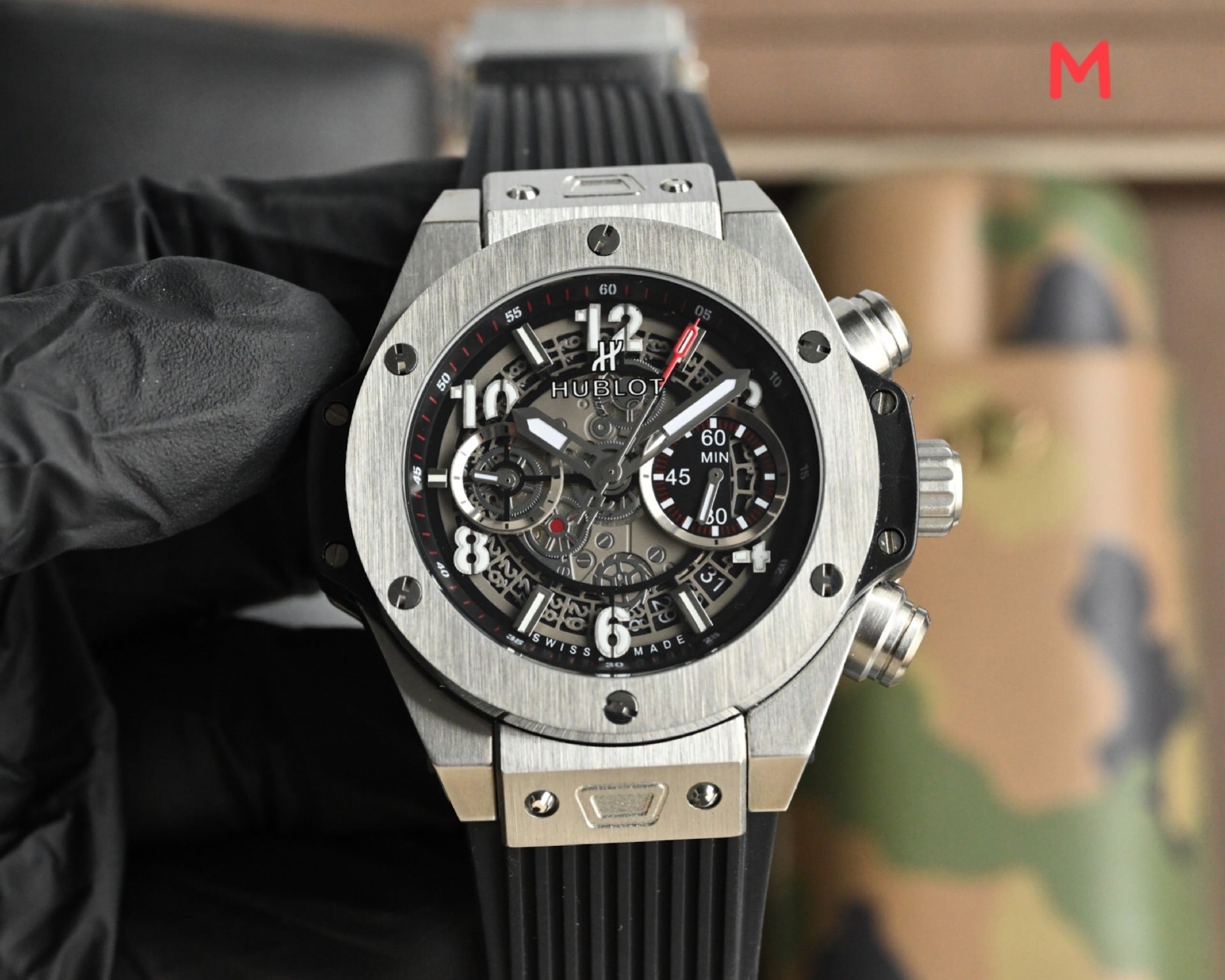 Hublot Big Bang Unico Rose Gold with Black Dial and Blue Strap