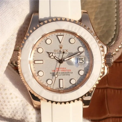 YACHT MASTER 1 BAYMAX ROSE GOLD MIX WHITE RUBBER STRAP 40MM