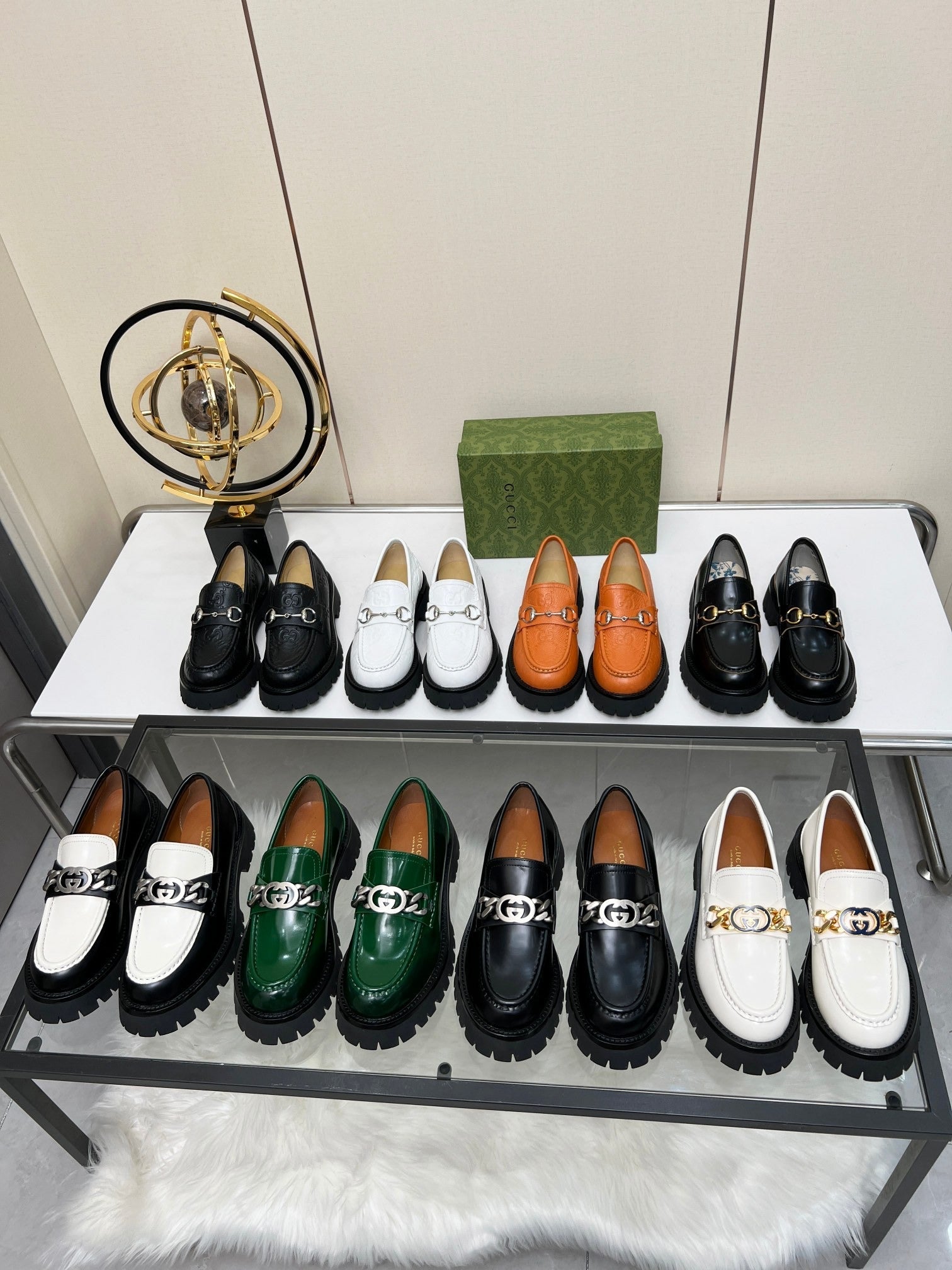 Gucci White Leather Lug Sole Loafers with Interlocking G Chain Detail