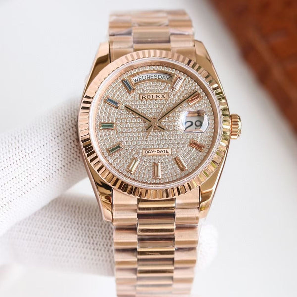 Rolex Day-Date with Full Diamond Dial and Fluted Bezel
