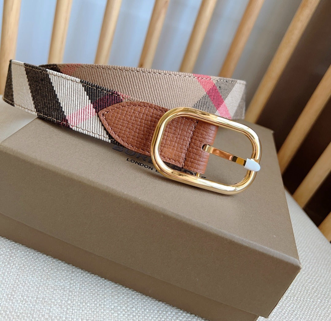 Plaid Pattern Canvas Belt with Rectangular Buckle