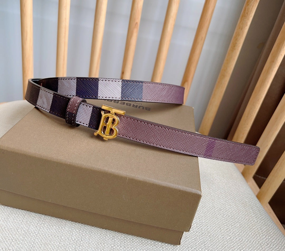 Women's Plaid Pattern Skinny Belt with Initial Buckle
