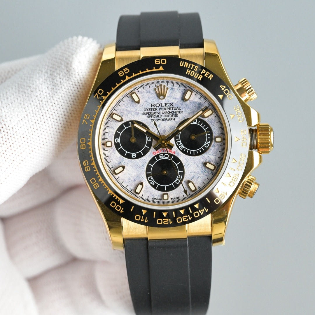 Yellow Gold Rolex Daytona with Black Dial and Oysterflex Strap