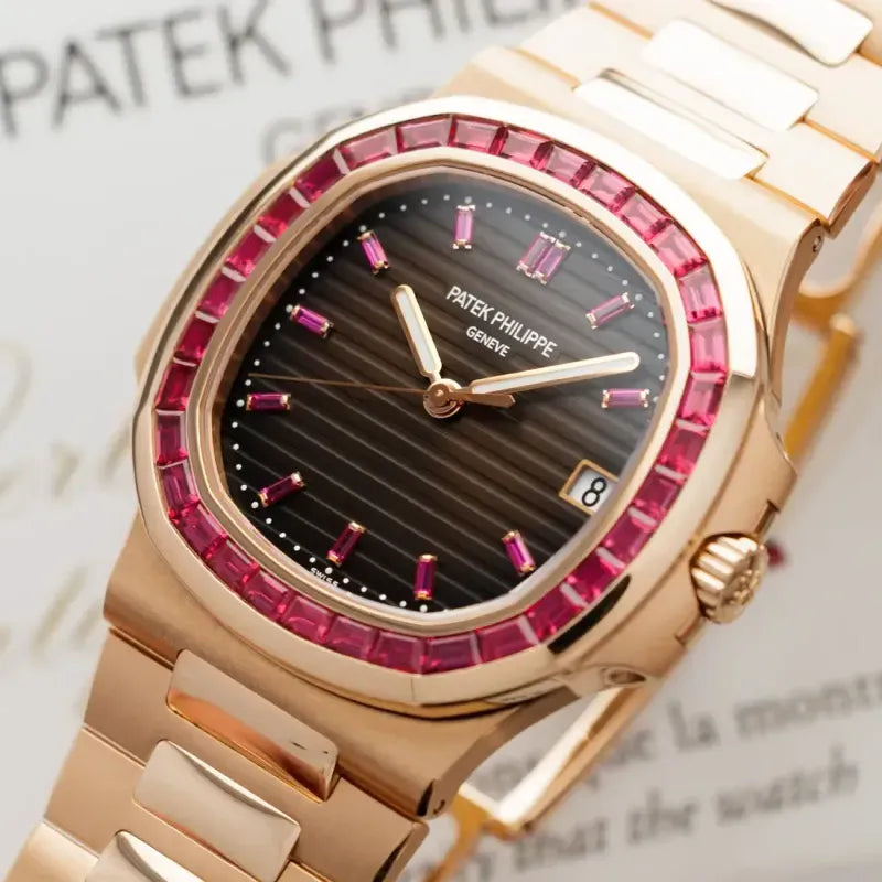 Patek Philippe Nautilus Rose Gold Brown Ruby Dial 40mm Ruby Bezel 5723/112