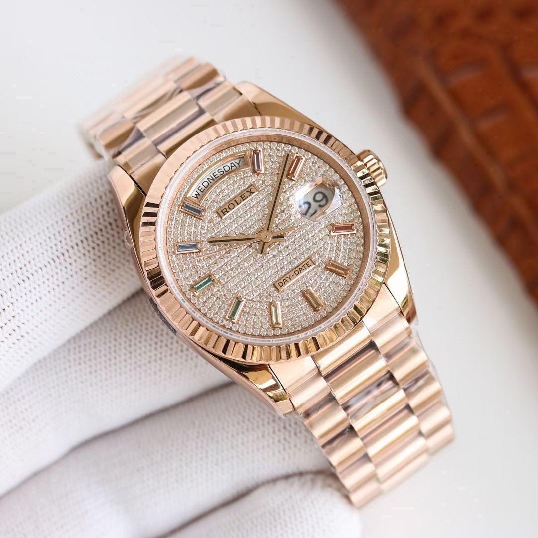 Rolex Day-Date with Full Diamond Dial and Fluted Bezel