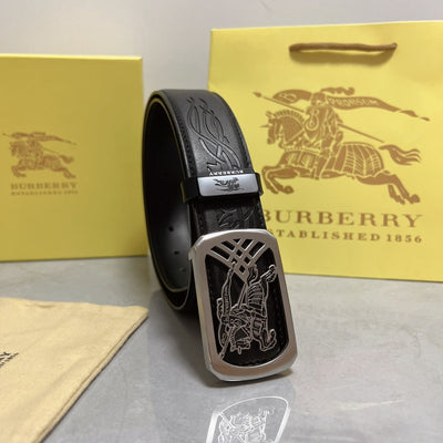 Black Leather Belt with Horse Engraved Buc