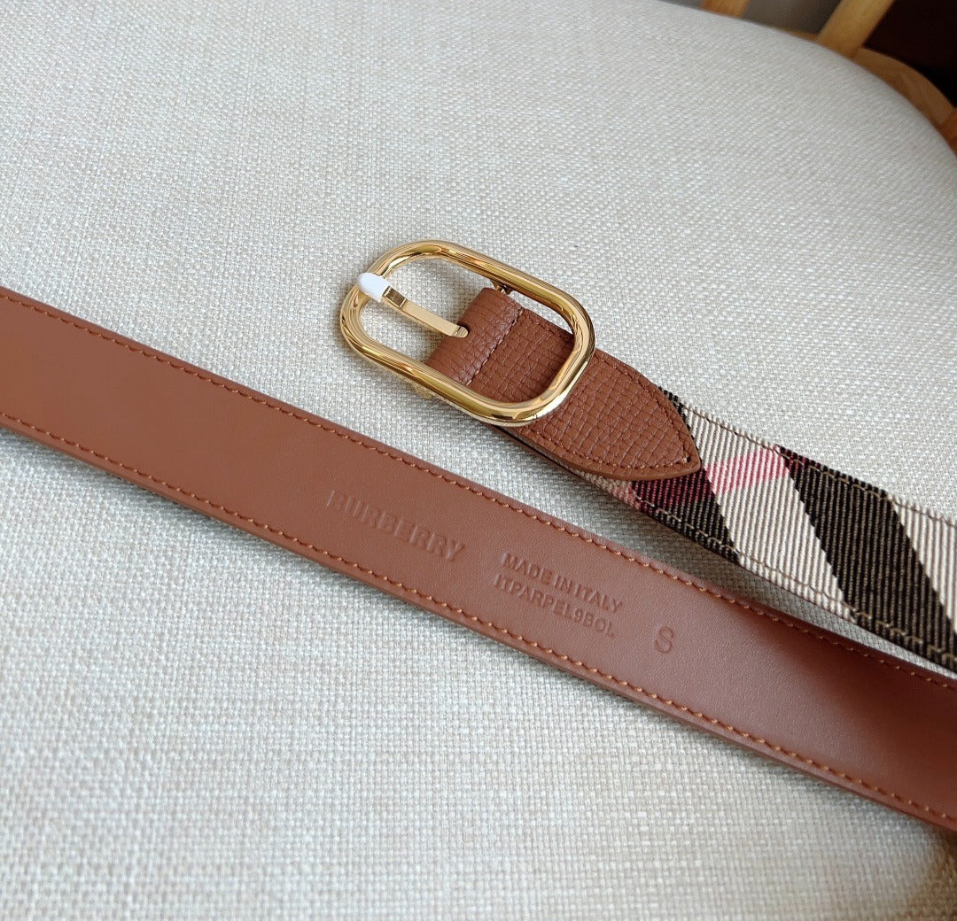 Plaid Pattern Canvas Belt with Rectangular Buckle