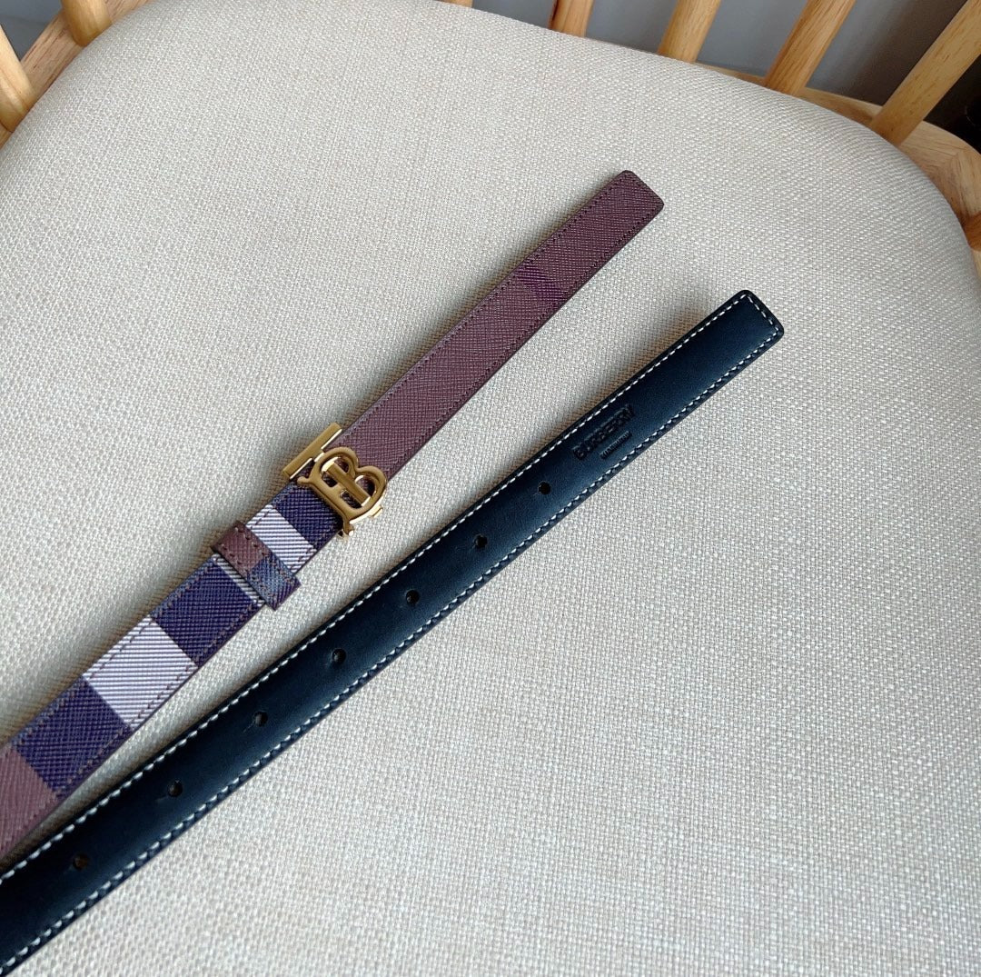 Women's Plaid Pattern Skinny Belt with Initial Buckle
