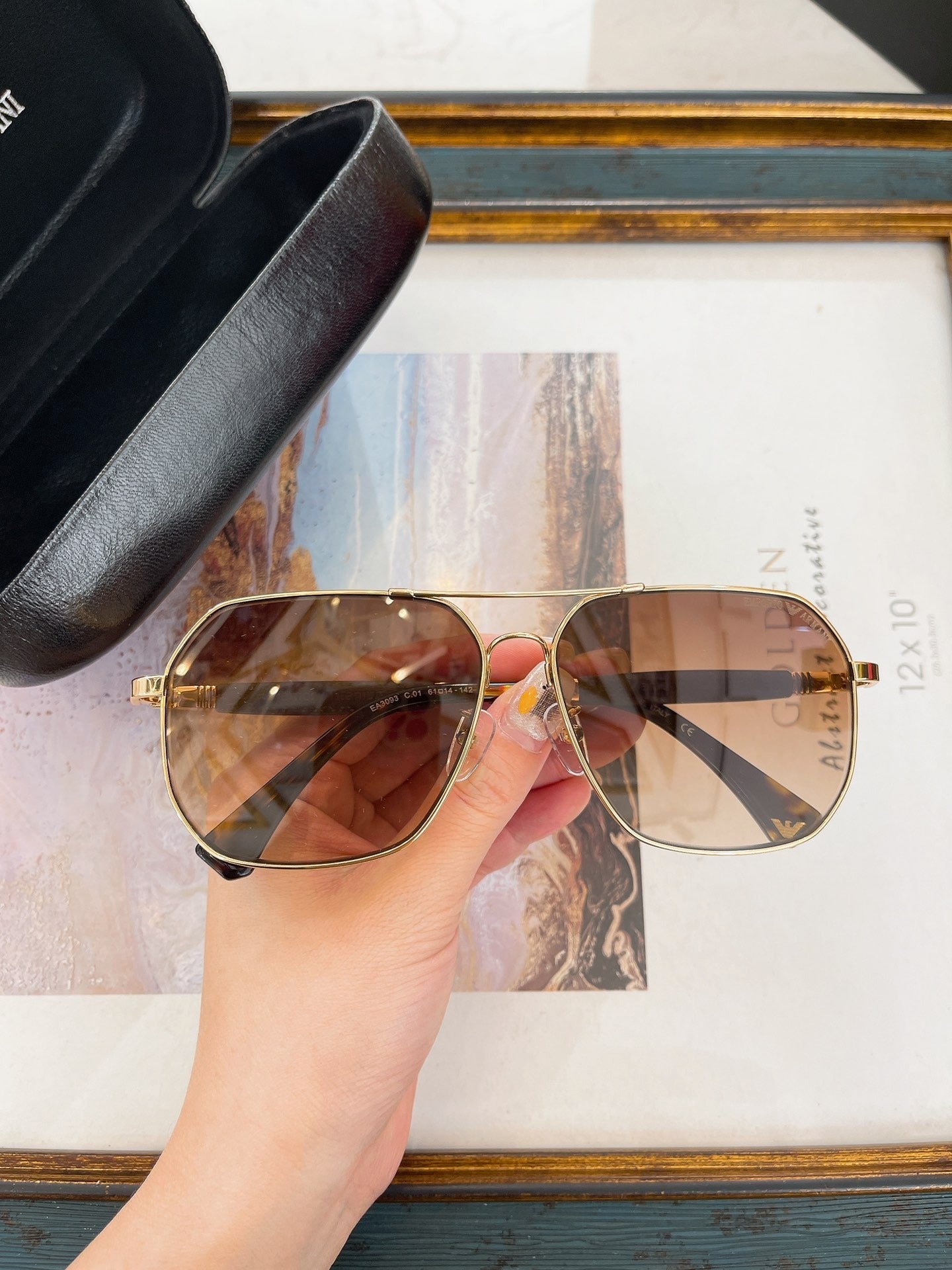 Emporio Armani Square Aviator Sunglasses with Case - Multiple Colors