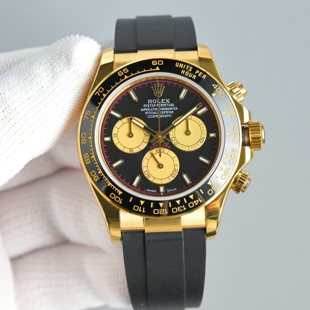 Yellow Gold Rolex Daytona with Black Dial and Oysterflex Strap