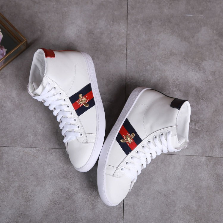 Gucci Ace Bee Stripe White Leather High-Top Sneakers