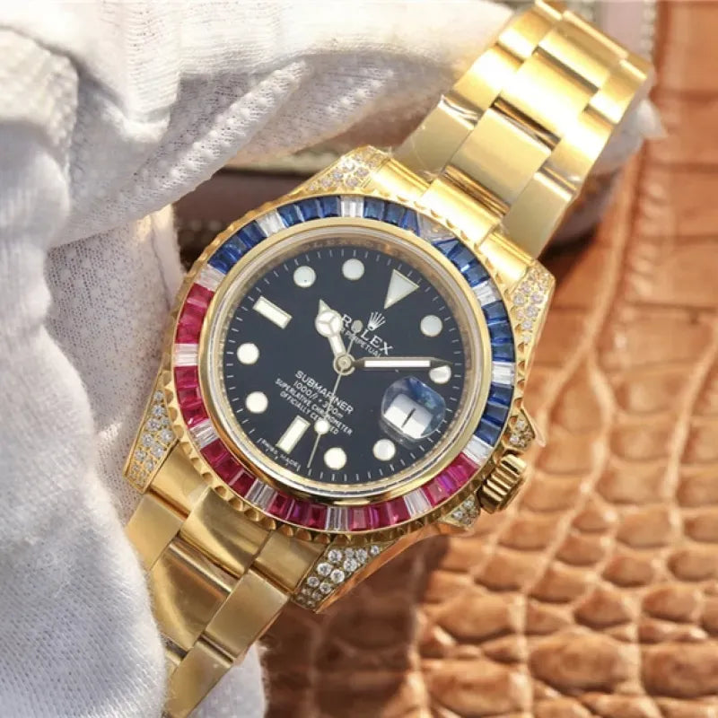 SUBMARINER GOLDEN BLUE / RED DIAMOND BLACK DIAL 40MM