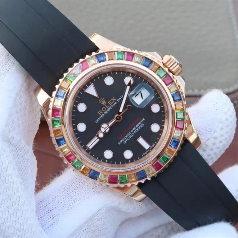 YACHT MASTER 1 GOLDEN DIAMOND BEZEL BLACK DIAL 40MM