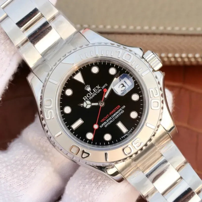 YACHT MASTER 1 PURE SILVER ( BLACK DIAL ) STAINLESS STEEL 40MM