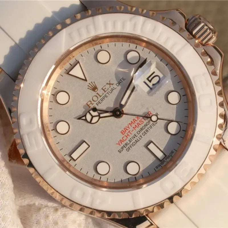 YACHT MASTER 1 BAYMAX ROSE GOLD MIX WHITE RUBBER STRAP 40MM