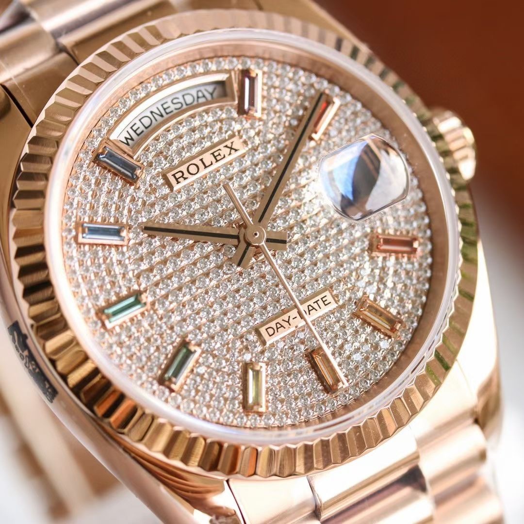 Rolex Day-Date with Full Diamond Dial and Fluted Bezel