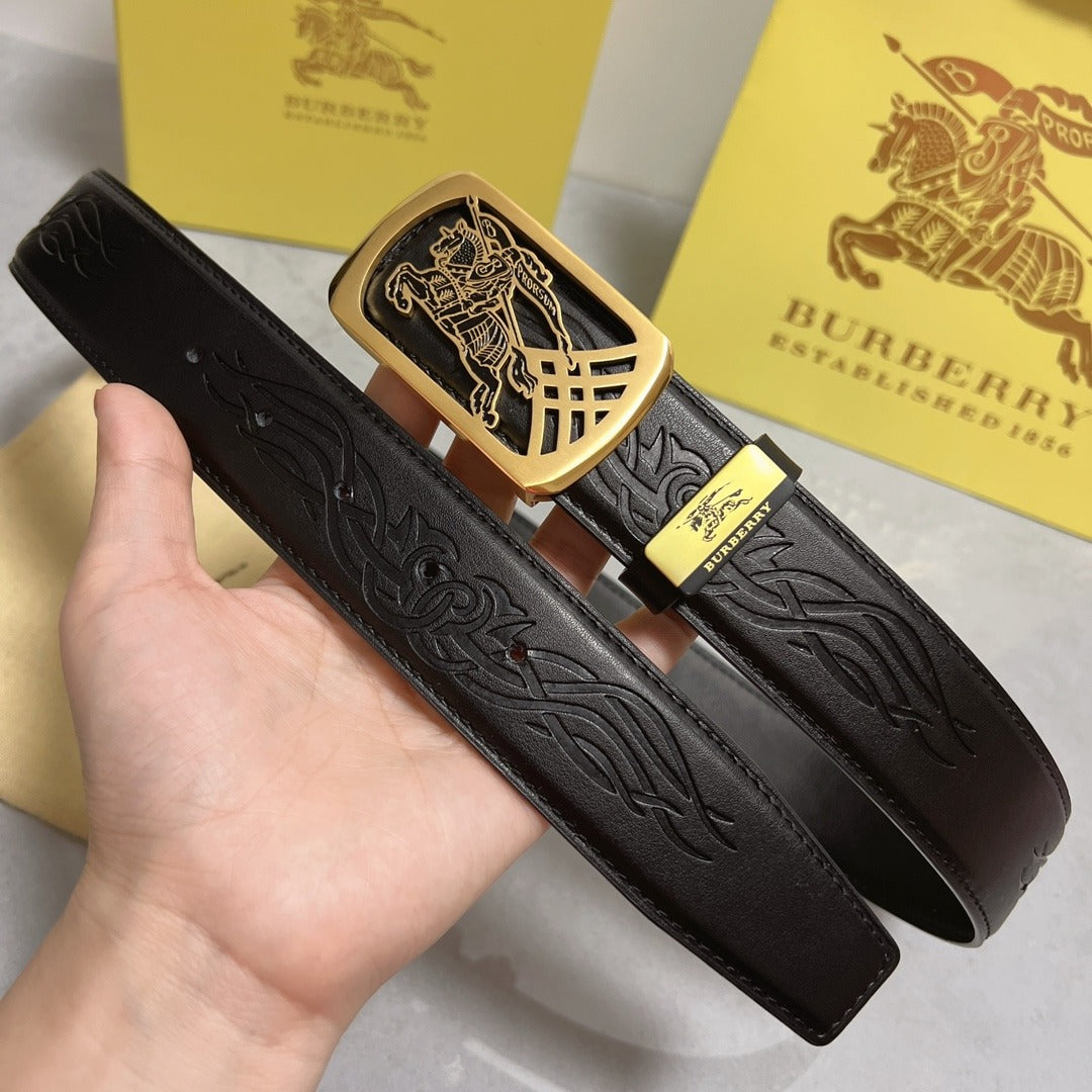 Black Leather Belt with Horse Engraved Buc