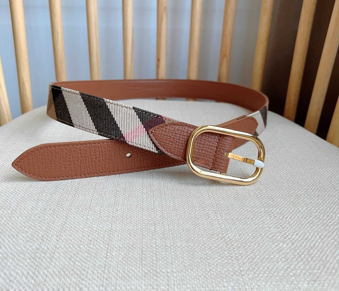 Plaid Pattern Canvas Belt with Rectangular Buckle