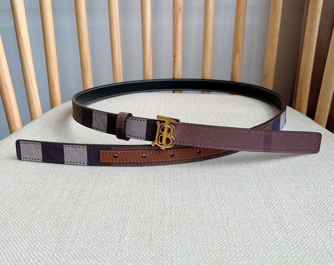 Women's Plaid Pattern Skinny Belt with Initial Buckle
