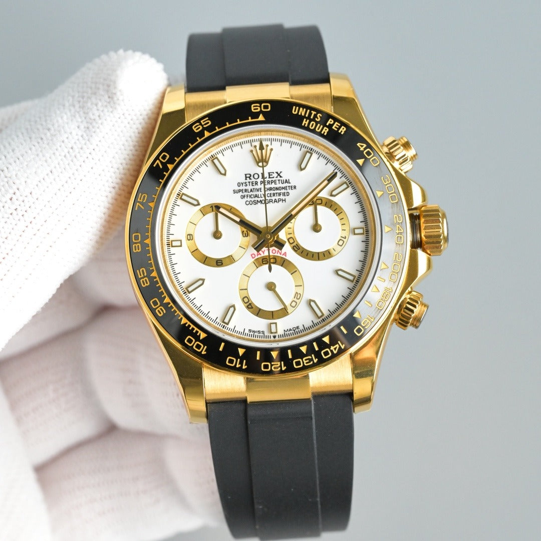 Yellow Gold Rolex Daytona with Black Dial and Oysterflex Strap