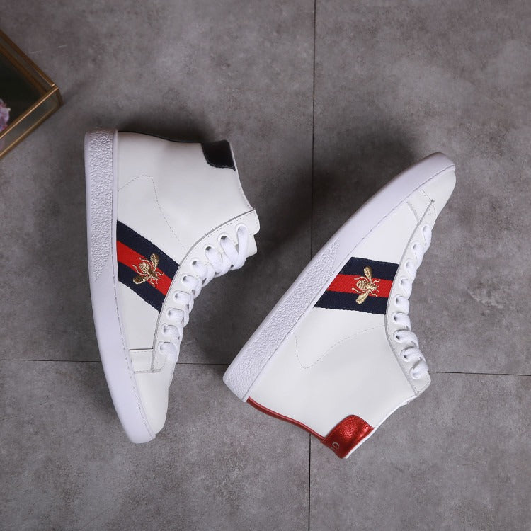 Gucci Ace Bee Stripe White Leather High-Top Sneakers
