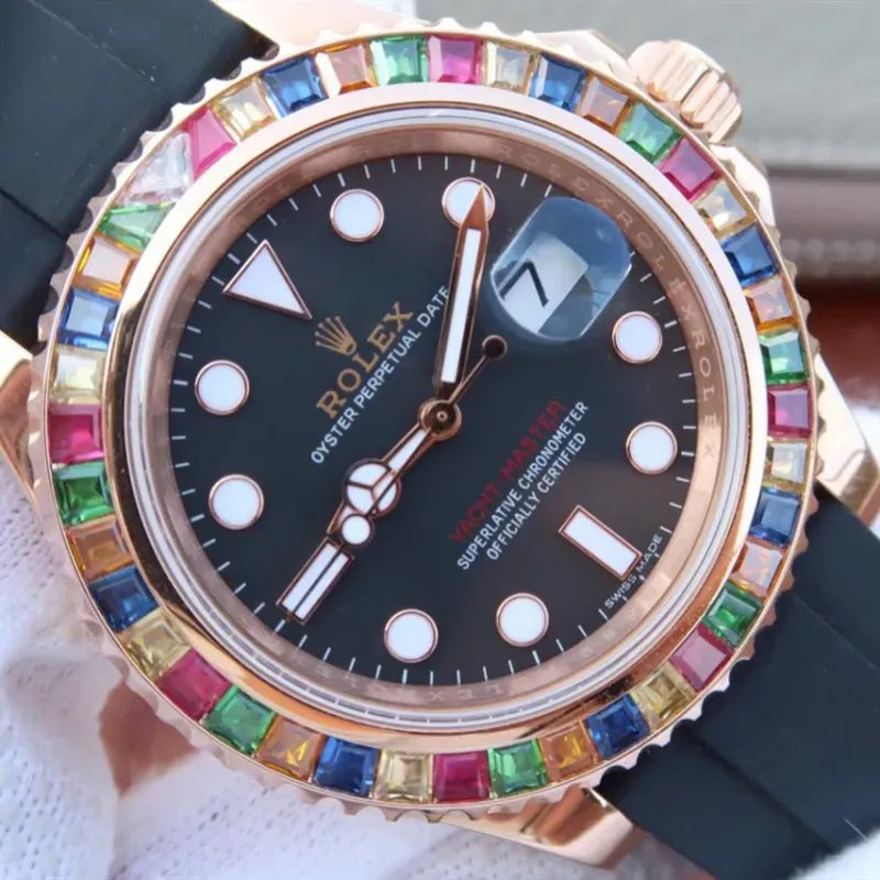 YACHT MASTER 1 GOLDEN DIAMOND BEZEL BLACK DIAL 40MM