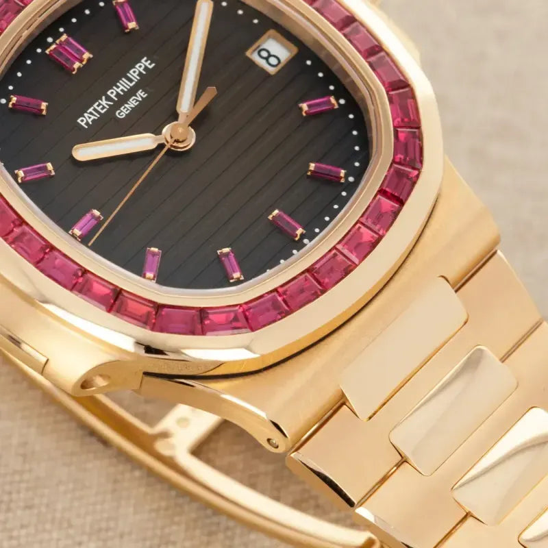 Patek Philippe Nautilus Rose Gold Brown Ruby Dial 40mm Ruby Bezel 5723/112