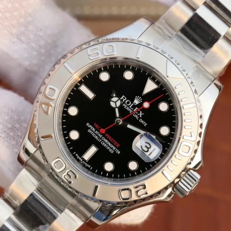 YACHT MASTER 1 PURE SILVER ( BLACK DIAL ) STAINLESS STEEL 40MM