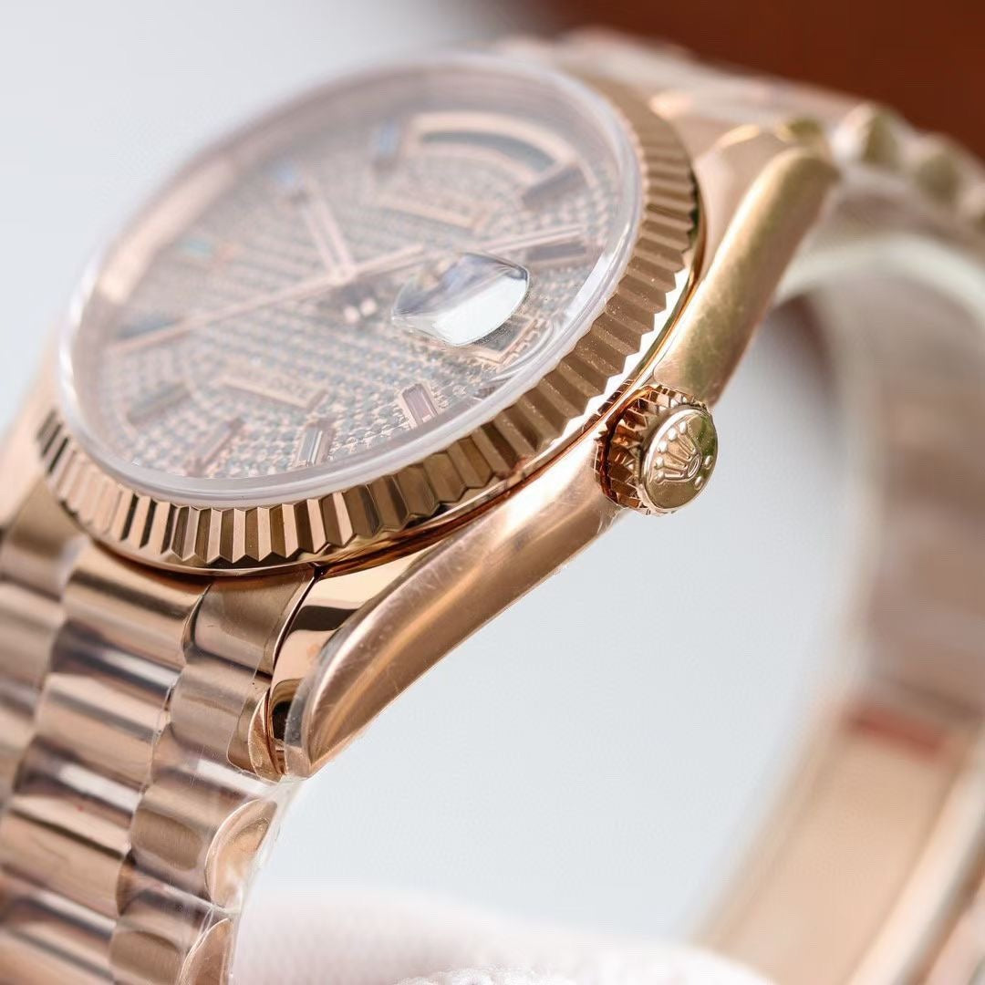 Rolex Day-Date with Full Diamond Dial and Fluted Bezel