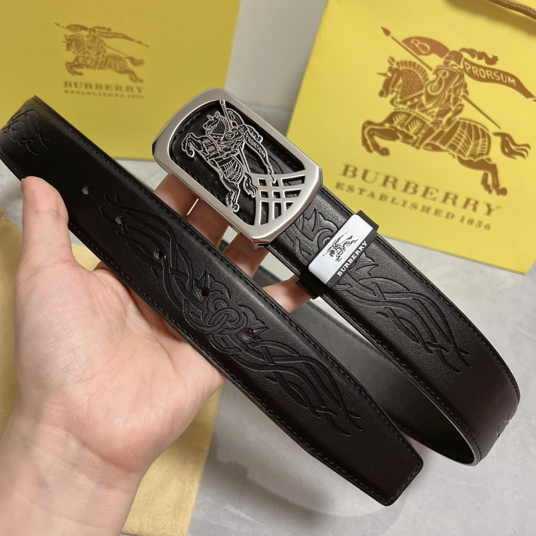 Black Leather Belt with Horse Engraved Buc