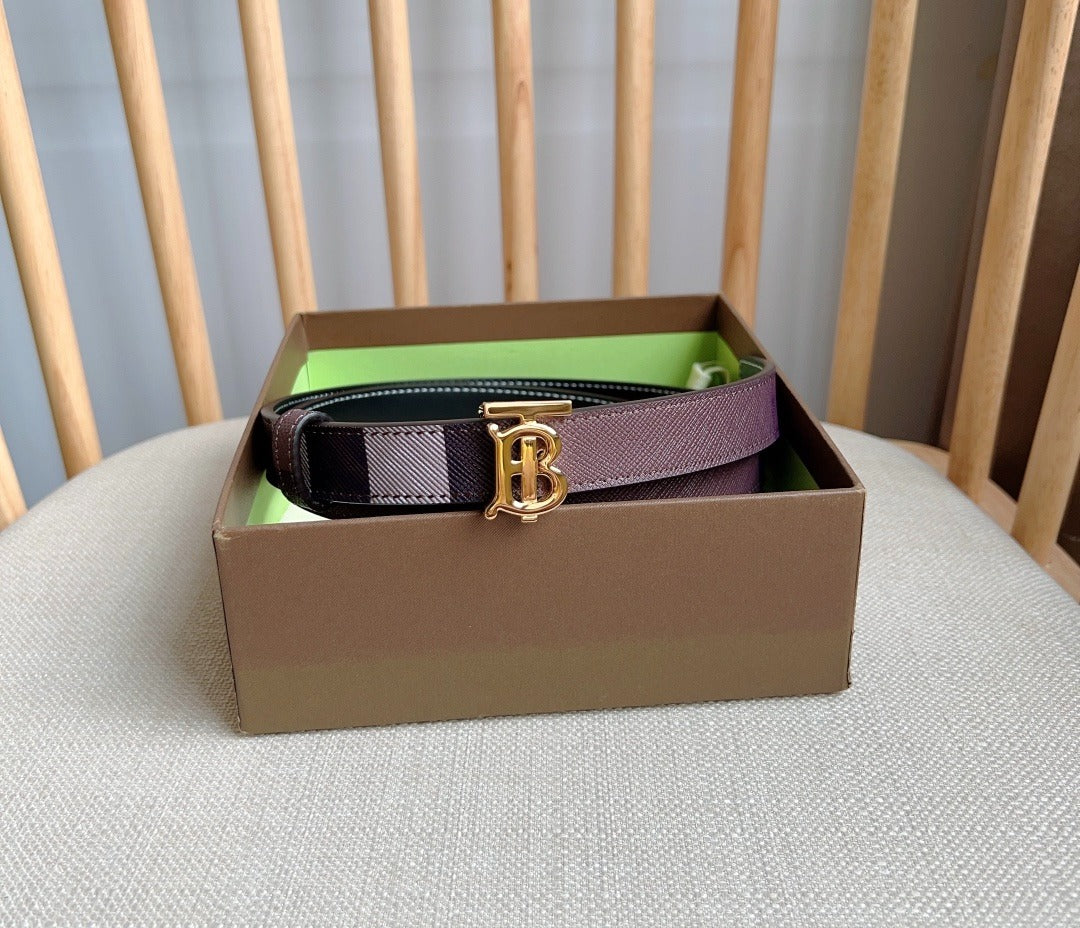 Women's Plaid Pattern Skinny Belt with Initial Buckle