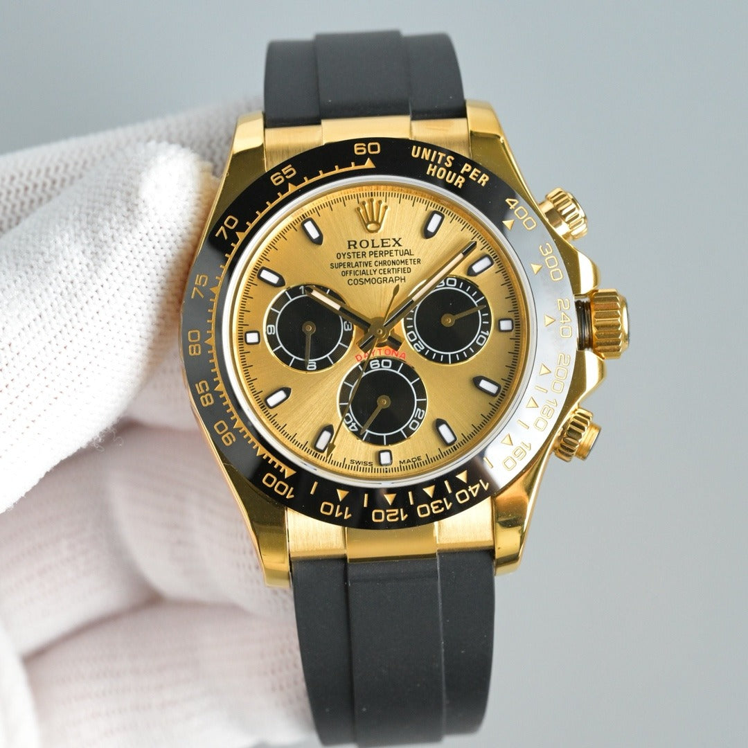 Yellow Gold Rolex Daytona with Black Dial and Oysterflex Strap