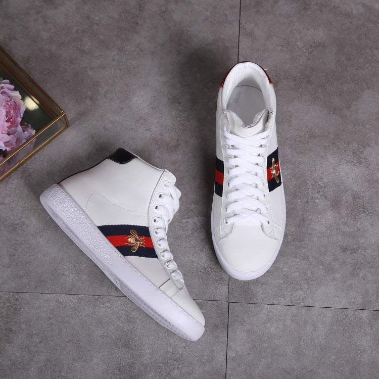 Gucci Ace Bee Stripe White Leather High-Top Sneakers