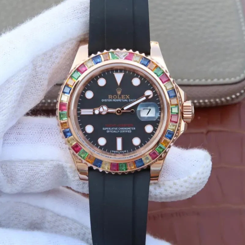 YACHT MASTER 1 GOLDEN DIAMOND BEZEL BLACK DIAL 40MM