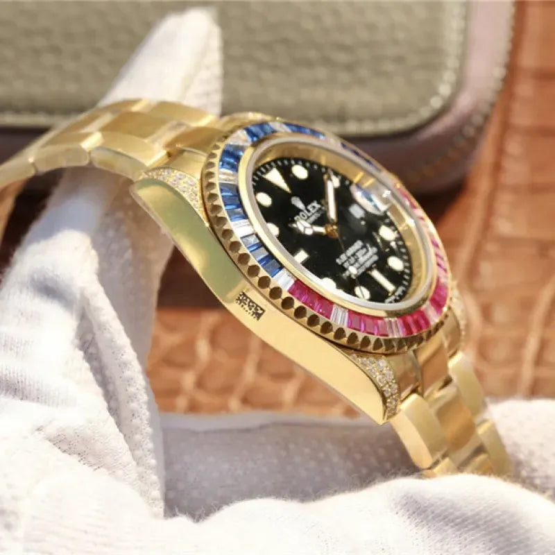 SUBMARINER GOLDEN BLUE / RED DIAMOND BLACK DIAL 40MM