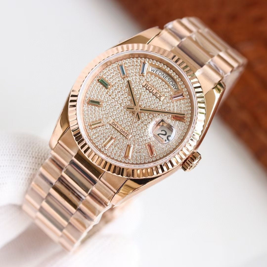 Rolex Day-Date with Full Diamond Dial and Fluted Bezel