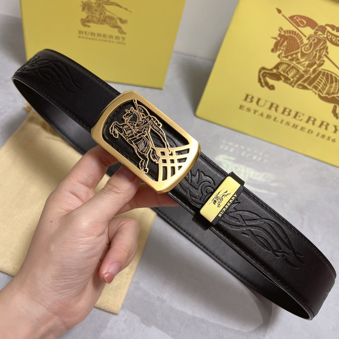 Black Leather Belt with Horse Engraved Buc