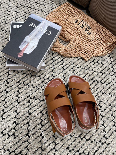 Hermès Tan Leather Cross-Strap Platform Sandals