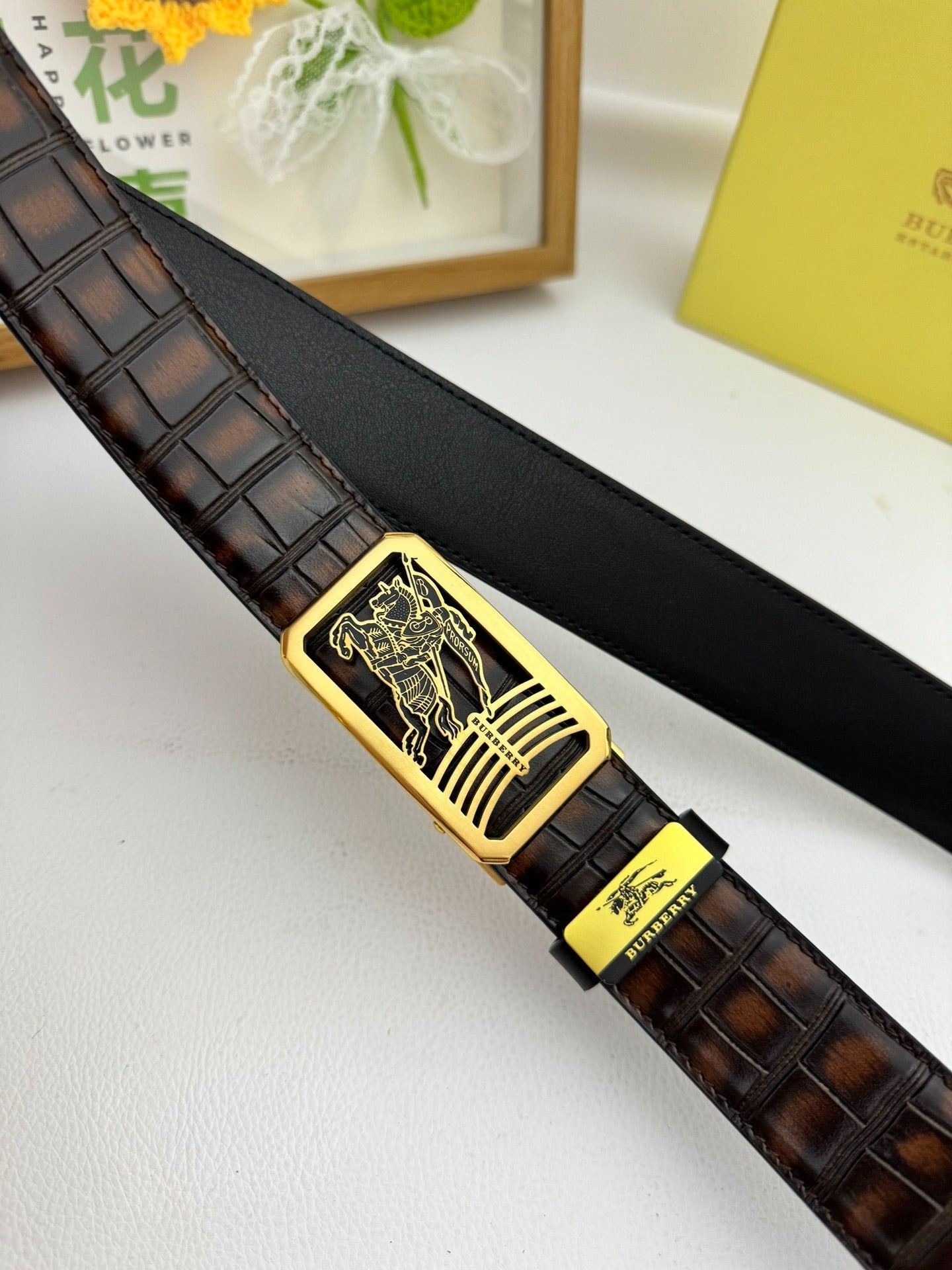 Luxury Style Embossed Leather Belts - Black & Brown Accents
