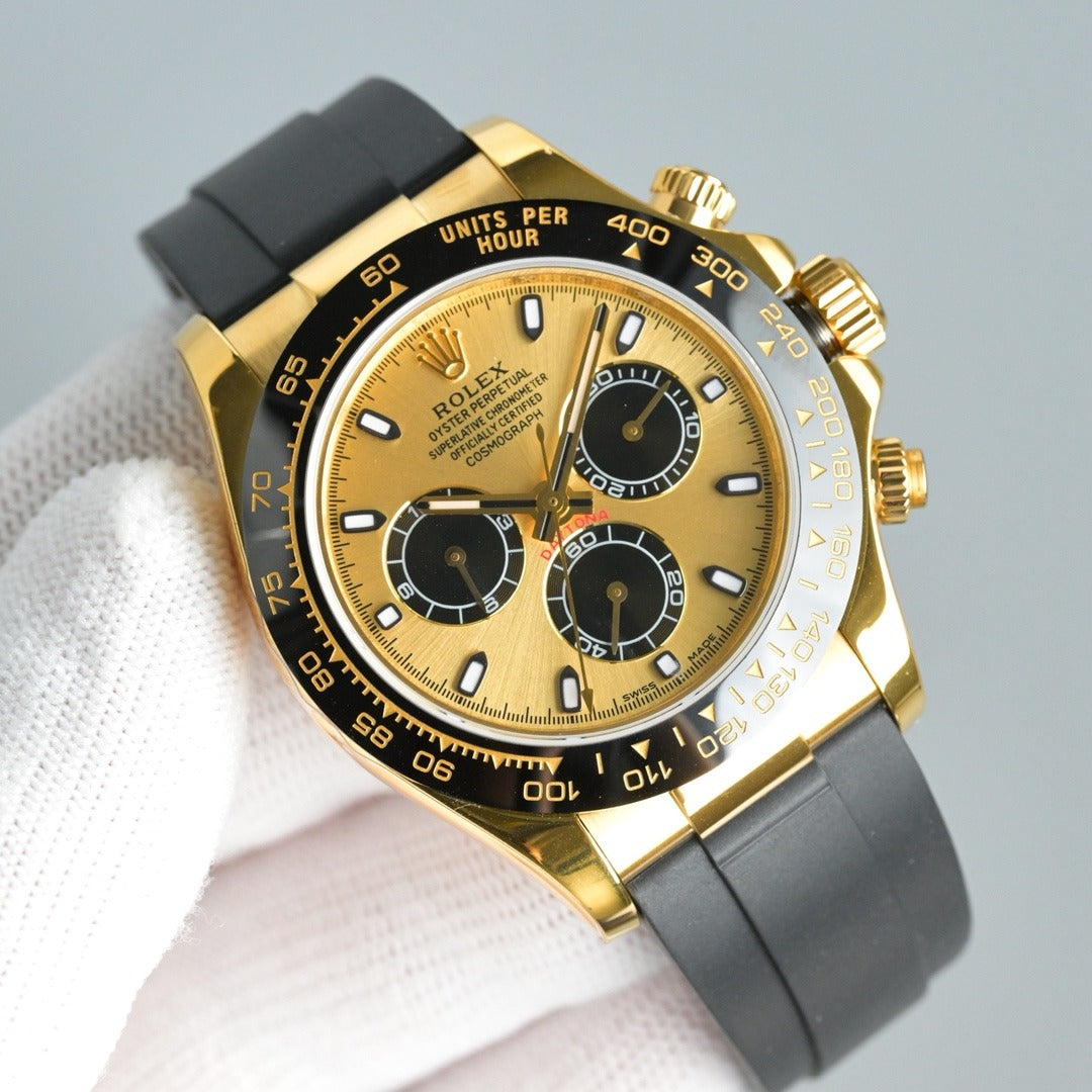 Yellow Gold Rolex Daytona with Black Dial and Oysterflex Strap