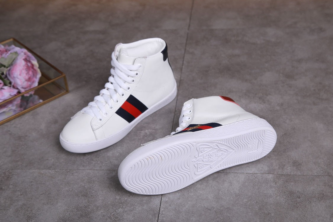 Gucci Ace Bee Stripe White Leather High-Top Sneakers